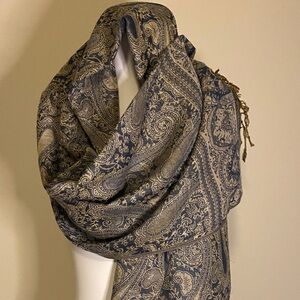 Intricate Paisley Scarf in Navy and Gold
